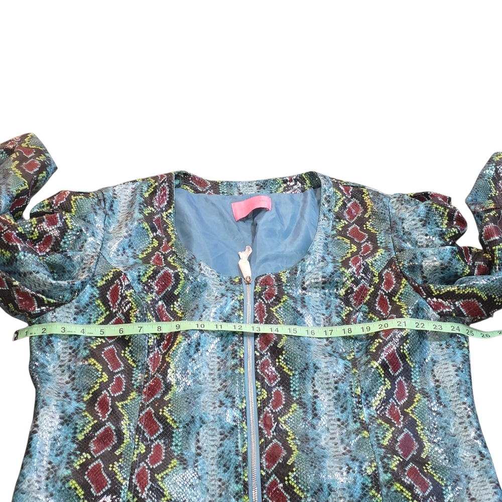 NWOT Azalea Wang Snake Print Puff Sleeve Jacket 2X Blue Statement Moto - Picture 3 of 9